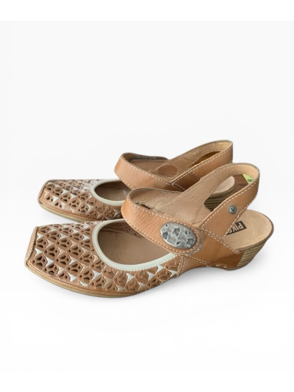 PIKOLINOS Gandia Perforated Square Toe Mary Jane Slingback Nude Sz 6.5 - Picture 2 of 6